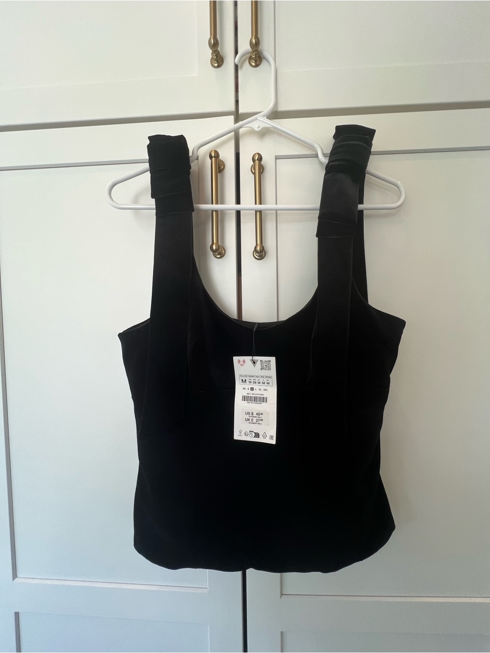 Zara Black Velvet Tank with Bow-Strap Detail